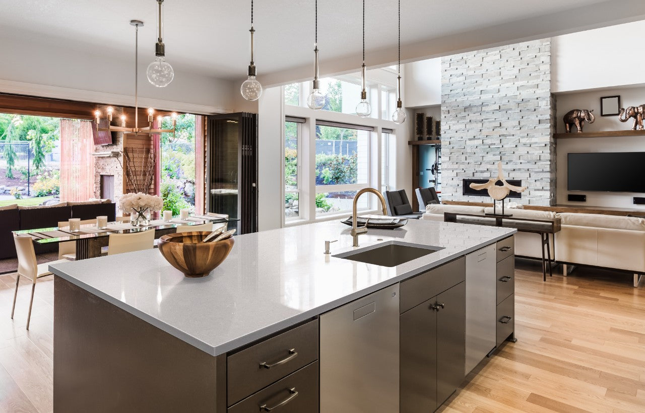 Fossil Gray Matte quartz kitchen island