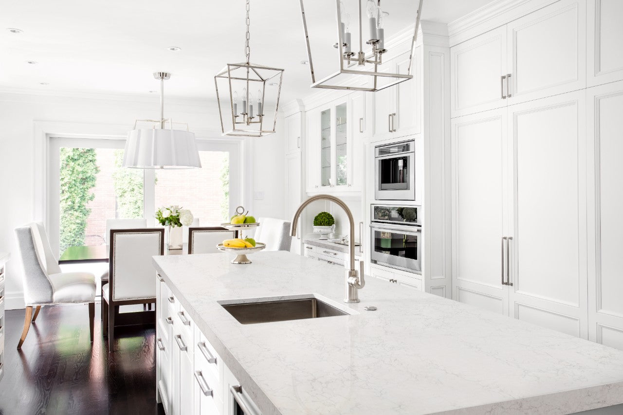 Lido Blanco quartz kitchen island