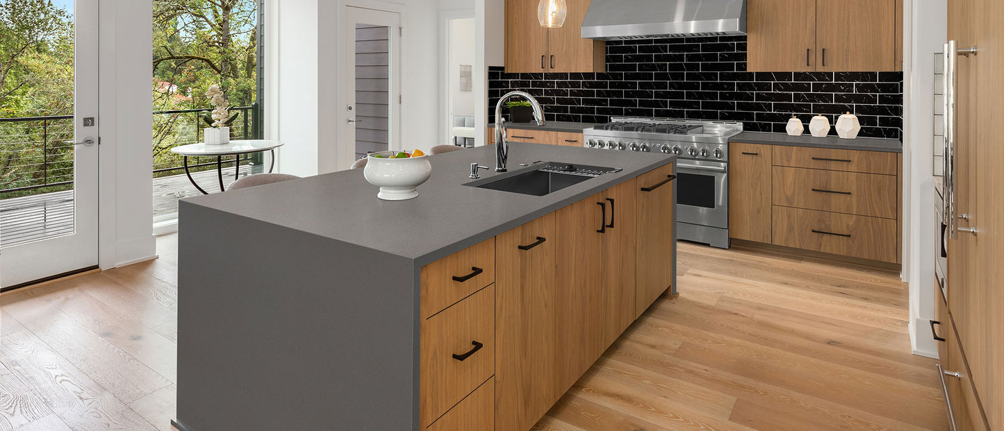 Macabo Gray kitchen island and countertops