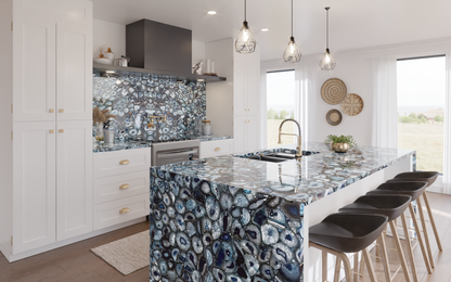 Blue Agate backsplash and countertops