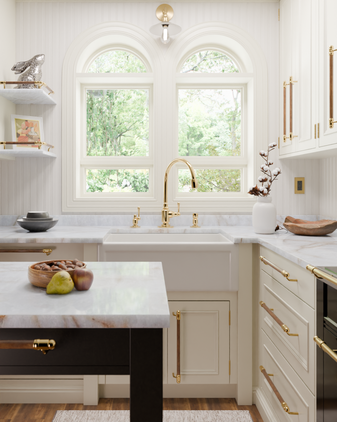 Cristallo Gold Quartzite in white kitchen