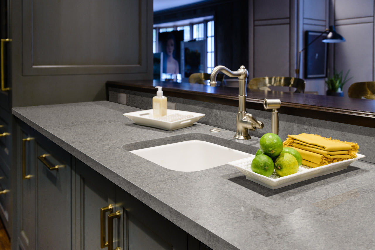 Gray Lagoon concrete quartz kitchen countertops