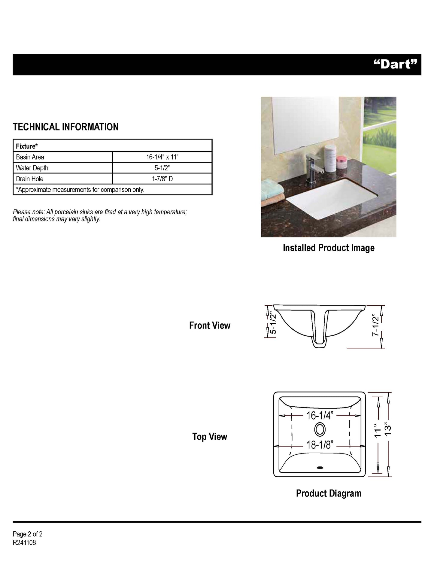 Vanity White Rectangle - Porcelain - Continental Ceramic YES6360