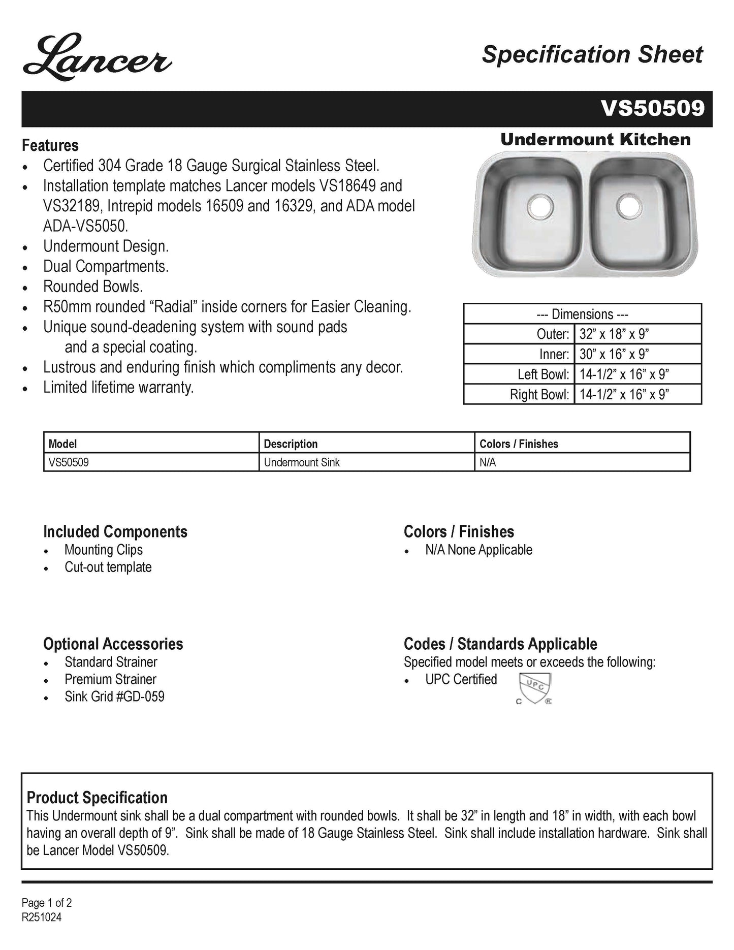 Double Bowl 50/50 - Stainless Steel - VS50509